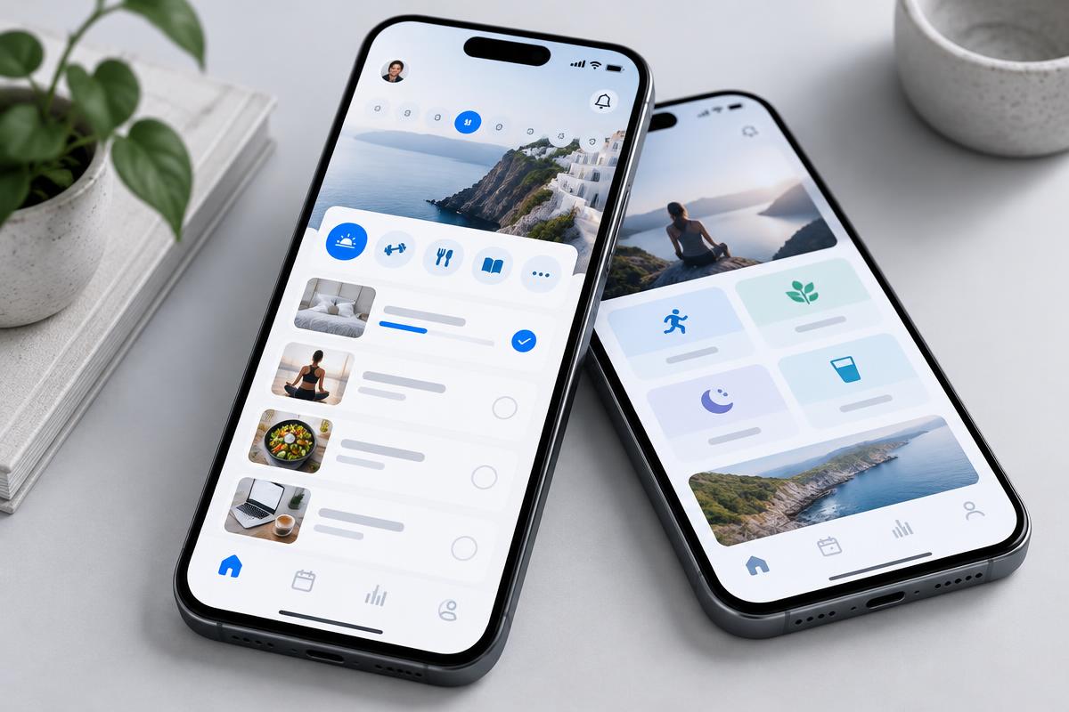 Konsep aplikasi mobile gaya hidup pada dua layar ponsel